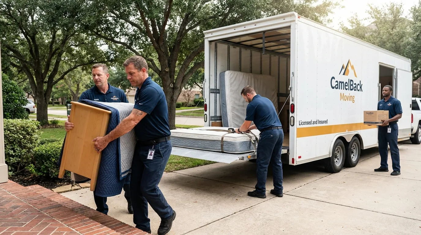 Crew loading residential truck for cross-state move from Fleming Island, FL